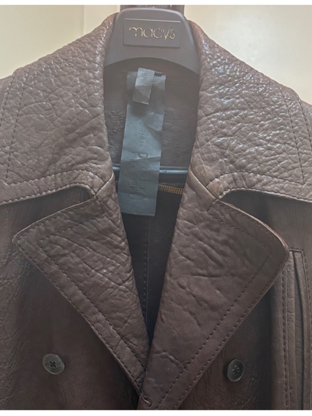 OFF-PR STYLE MEN'S BROWN LEATHER DOUBLE-BREASTED COAT SIZE 48 - Picture 7 of 16